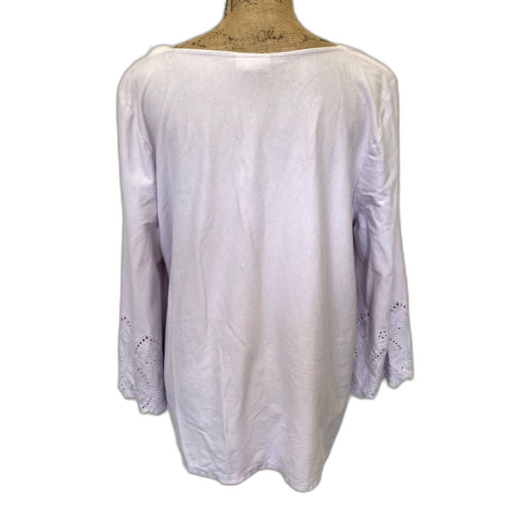 J. Jill Lilac Purple Eyelet Trim‎ T-Shirt Cotton 3/4 Bell Sleeves Size Large - Picture 3 of 5